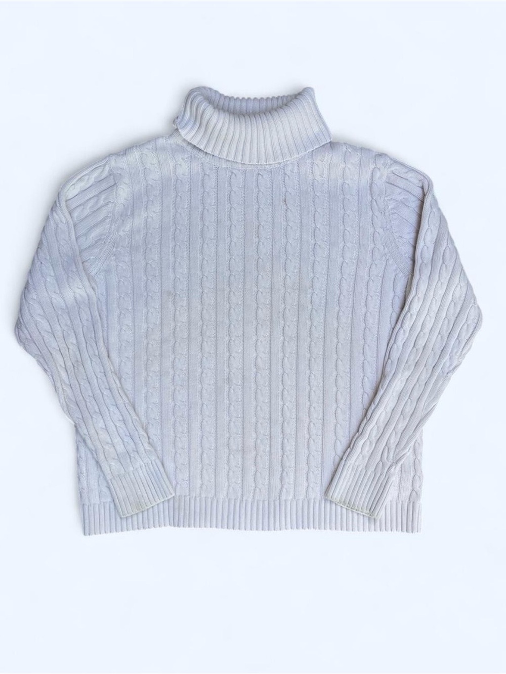 L.L.Bean Classic Cable Knit Turtleneck Sweater Ivory preppy nautical coastal XL